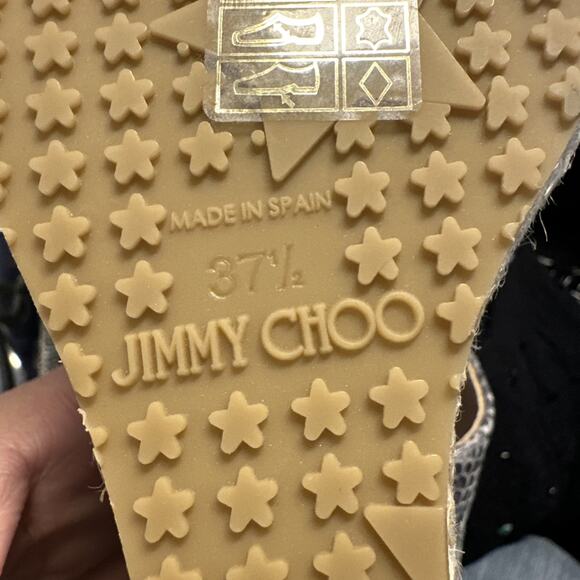 NEW Jimmy Choo Pecane Gray Silver Snake Print Wedge EU 37.5 - Picture 3 of 16